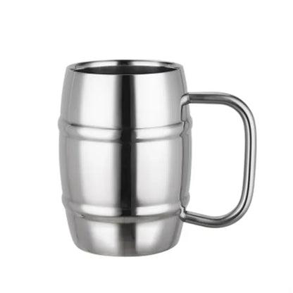 14 Oz Double Wall Stainless Steel Barrel Beer Mug w/Handle