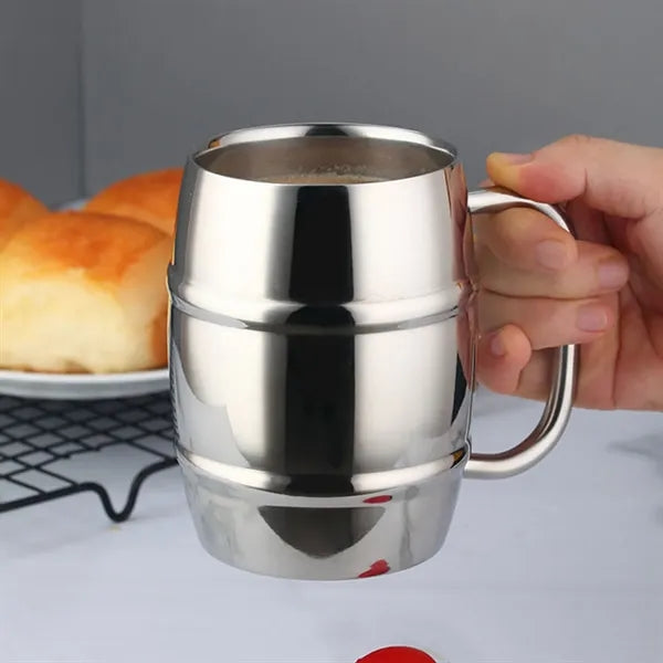 14 Oz Double Wall Stainless Steel Barrel Beer Mug w/Handle