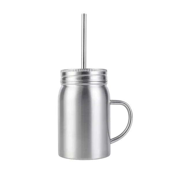 16 Oz Double Wall Insulated Mason Jar with Handle  Lid Straw