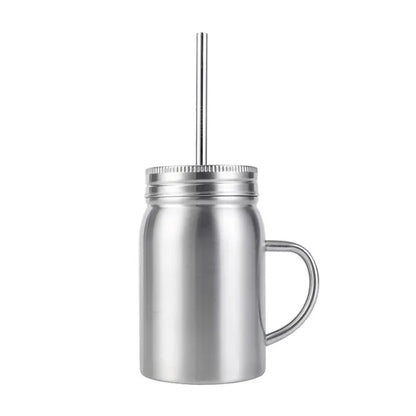 16 Oz Double Wall Insulated Mason Jar with Handle  Lid Straw