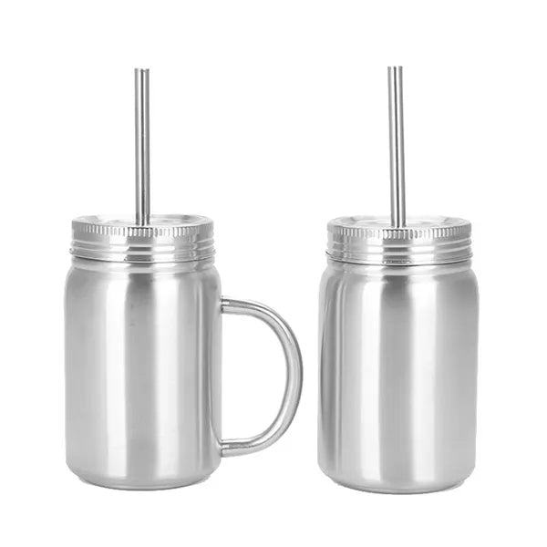 16 Oz Double Wall Insulated Mason Jar with Handle  Lid Straw