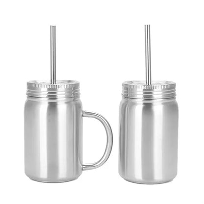 16 Oz Double Wall Insulated Mason Jar with Handle  Lid Straw
