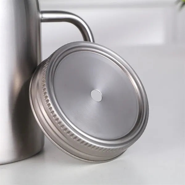 16 Oz Double Wall Insulated Mason Jar with Handle  Lid Straw