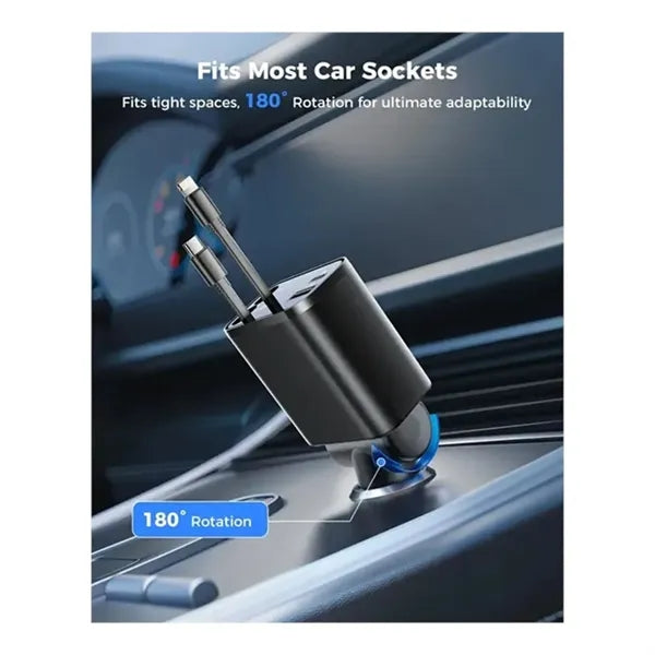 4 in 1 Fast Charging 69W Retractable Car Charger