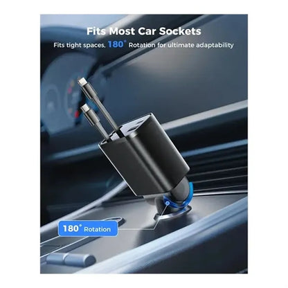 4 in 1 Fast Charging 69W Retractable Car Charger