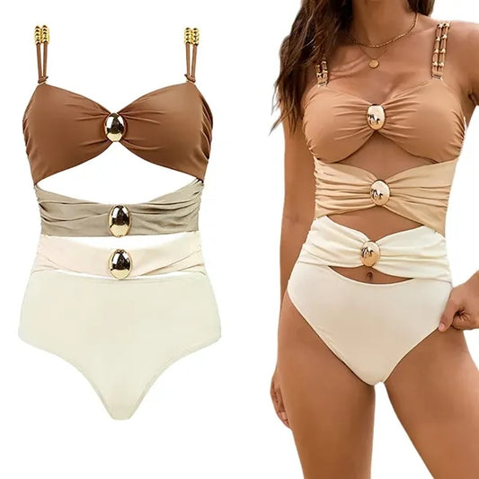Women's Cut Out Colorblock Swimsuit