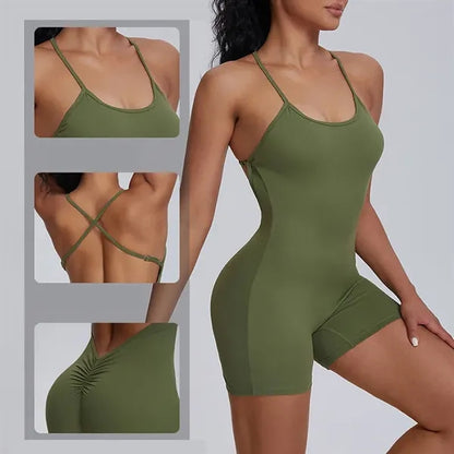 Women's U-Neck Crisscross Back Scrunch Butt Yoga Romper