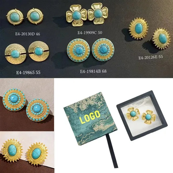 Women's French Retro Turquoise Floral Earrings