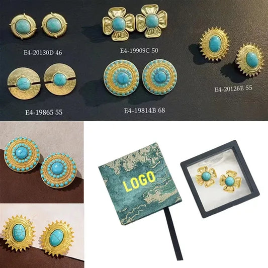 Women's French Retro Turquoise Floral Earrings