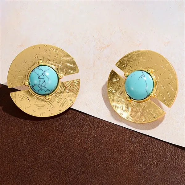 Women's French Retro Turquoise Floral Earrings