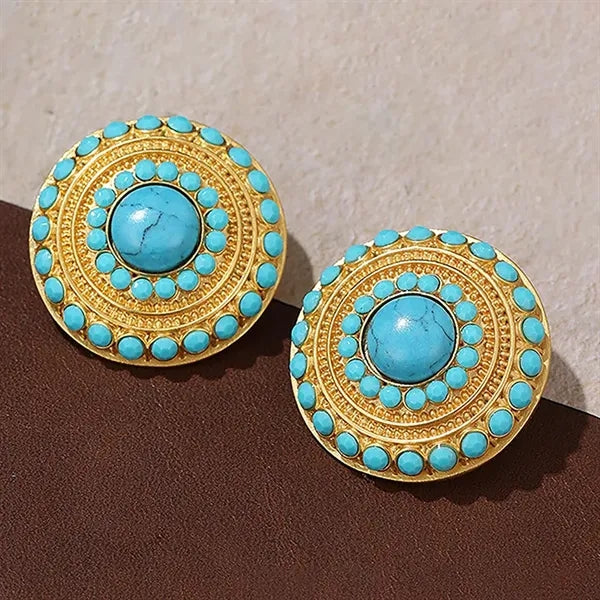 Women's French Retro Turquoise Floral Earrings