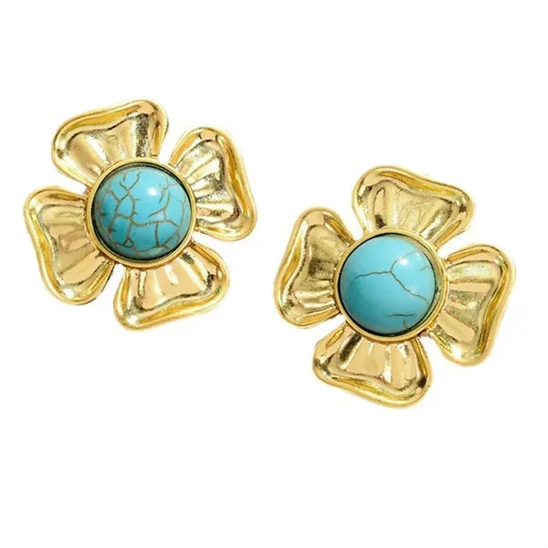 Women's French Retro Turquoise Floral Earrings