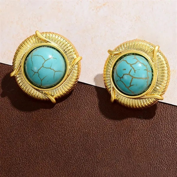 Women's French Retro Turquoise Floral Earrings