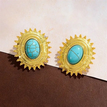 Women's French Retro Turquoise Floral Earrings