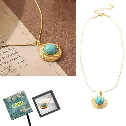 French Retro Turquoise Geometric Pendant Necklace