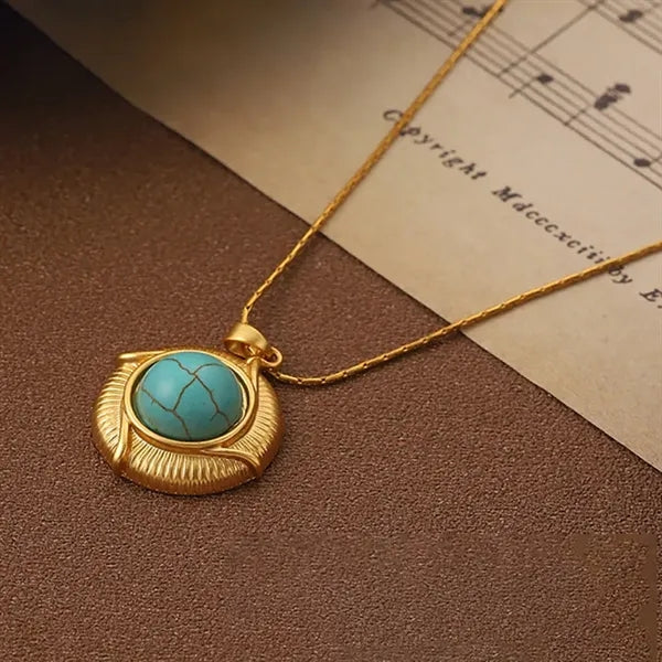 French Retro Turquoise Geometric Pendant Necklace