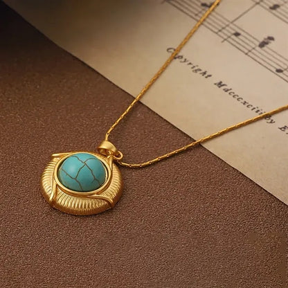 French Retro Turquoise Geometric Pendant Necklace