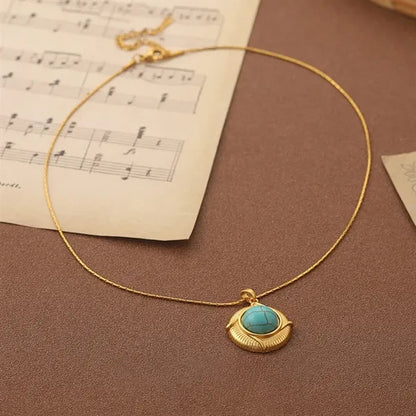French Retro Turquoise Geometric Pendant Necklace