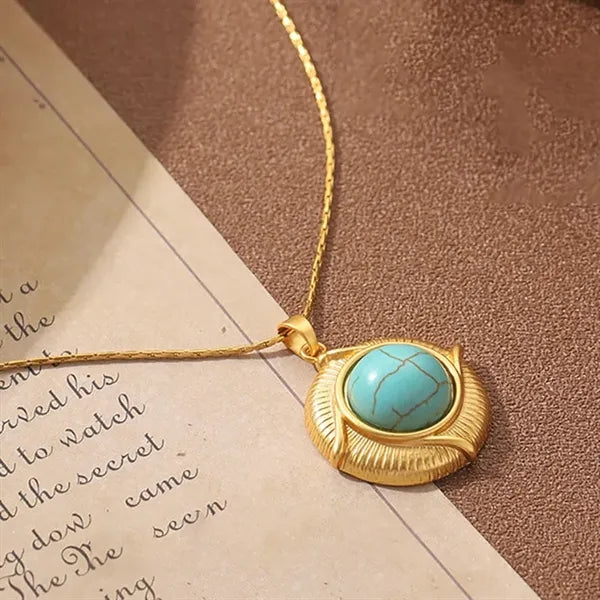 French Retro Turquoise Geometric Pendant Necklace