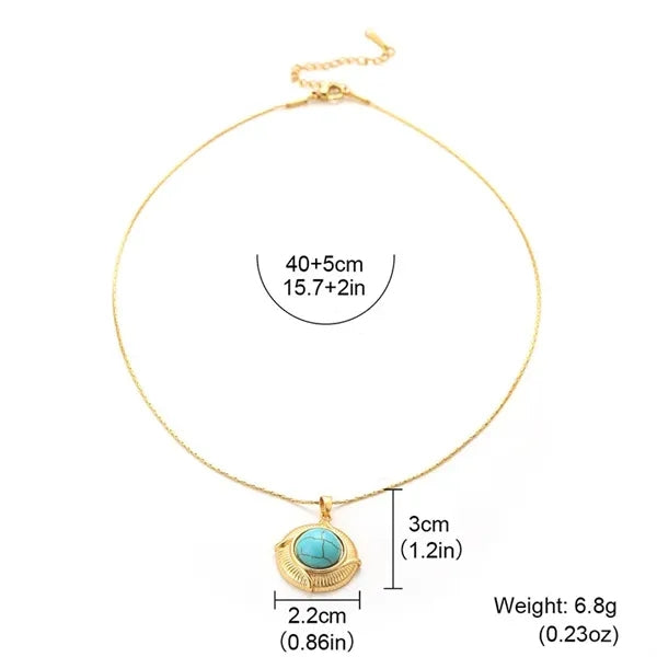 French Retro Turquoise Geometric Pendant Necklace