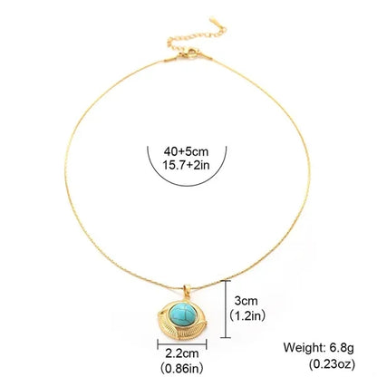 French Retro Turquoise Geometric Pendant Necklace