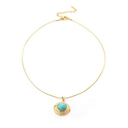 French Retro Turquoise Geometric Pendant Necklace