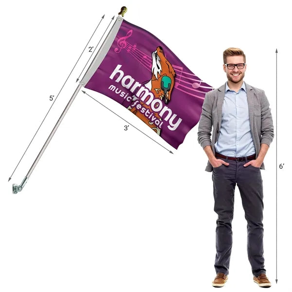Deluxe 2' x 3' Flag Kit with Pole and Silver Bracket