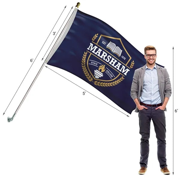 Deluxe 3' x 5' Flag Kit with Pole and Silver Bracket