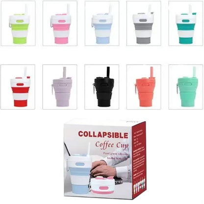 15oz. Collapsible Silicone Travel Cup with Straw