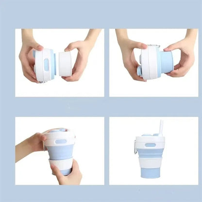 15oz. Collapsible Silicone Travel Cup with Straw