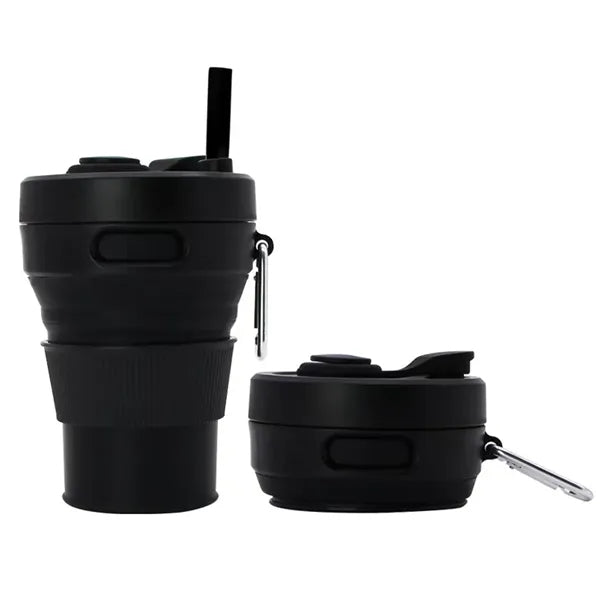 15oz. Collapsible Silicone Travel Cup with Straw