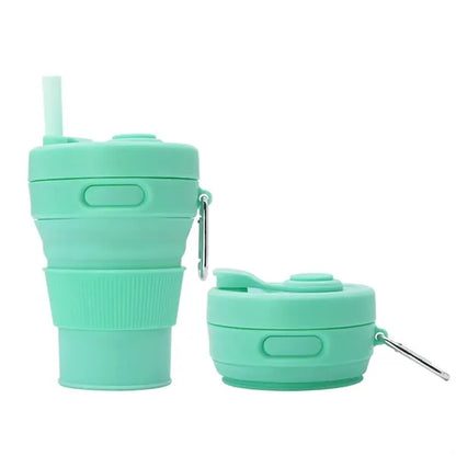 15oz. Collapsible Silicone Travel Cup with Straw