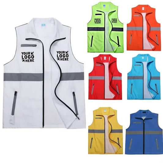 Custom Sleeveless Reflective Work Vis Vest with Pockets