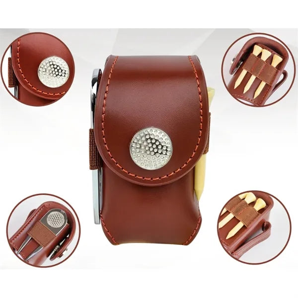 Mini Leather Golf Ball Pouch Belt Clip Accessory Bag