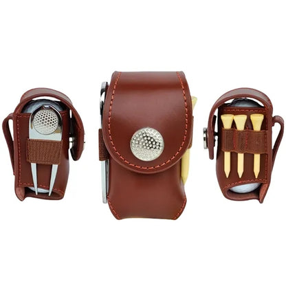Mini Leather Golf Ball Pouch Belt Clip Accessory Bag