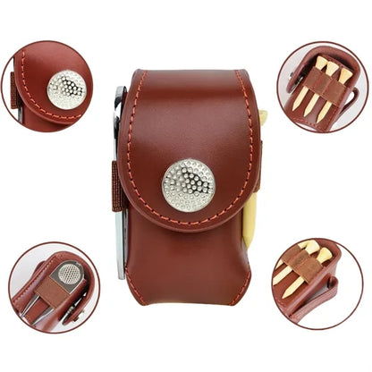 Mini Leather Golf Ball Pouch Belt Clip Accessory Bag