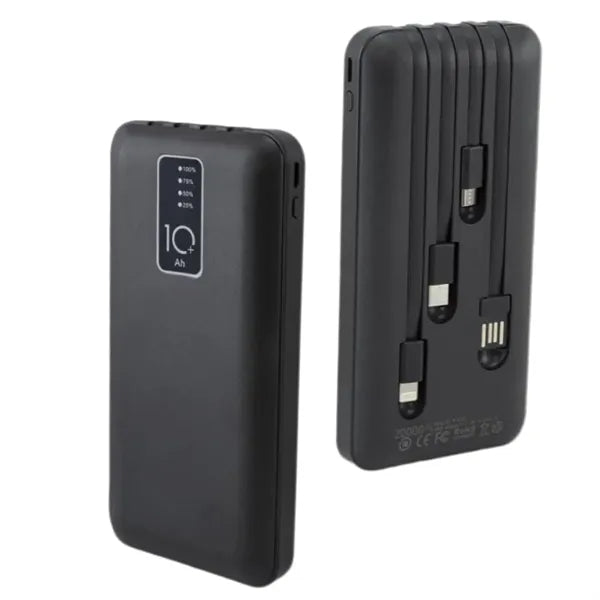 6000mAh 10W 4 Built Cable Portable Charger Black Power Bank