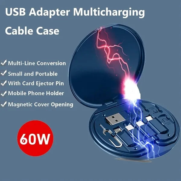 60w Fast Charge 9 in 1 Black Multi Charging Cable Case