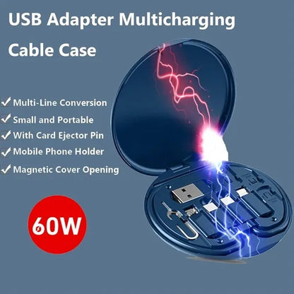60w Fast Charge 9 in 1 Black Multi Charging Cable Case