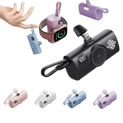Power Bank with Built-in Cable and Wireless Charger