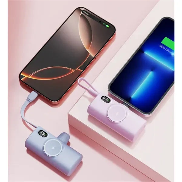 Power Bank with Built-in Cable and Wireless Charger