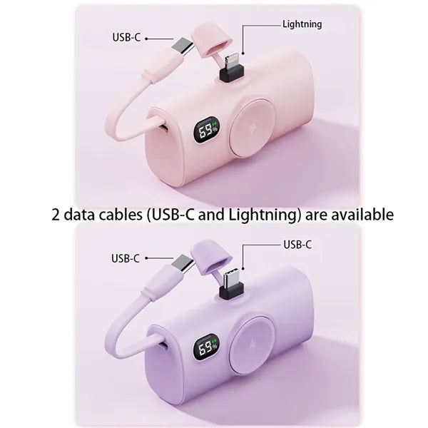 Power Bank with Built-in Cable and Wireless Charger