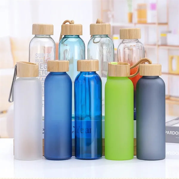 17oz Glass Bottle With Bamboo Lid Lanyard