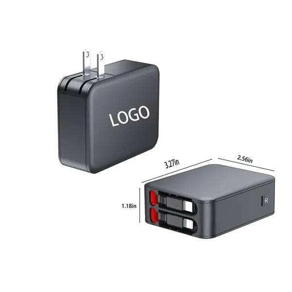 3 in 1 Portable Retractable Wall Charger with Fold-able Plug