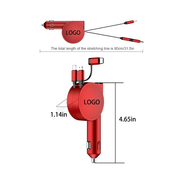 60W Retractable Car Phone Charger with Cables Fast Charging