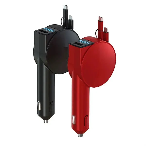 60W Retractable Car Phone Charger with Cables Fast Charging