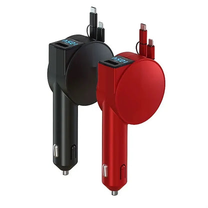 60W Retractable Car Phone Charger with Cables Fast Charging