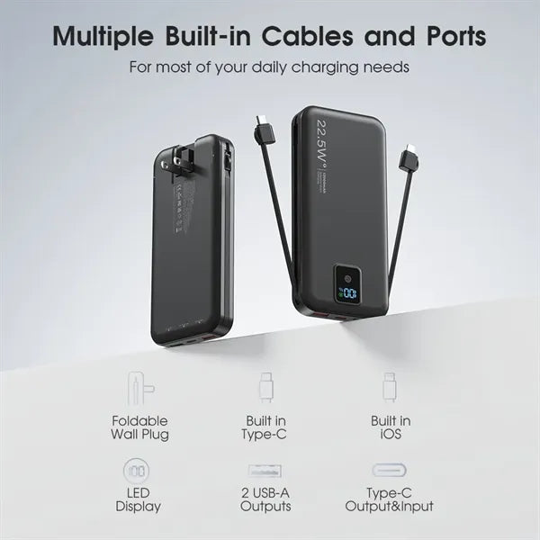Portable Charger PowerBank with Built in Plug and Cables