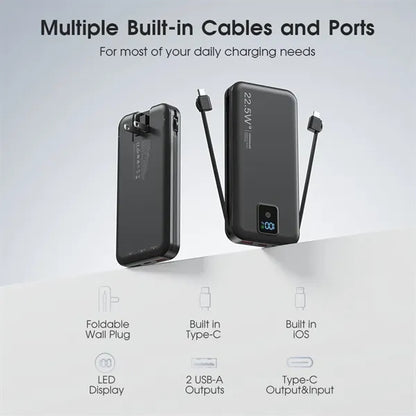 Portable Charger PowerBank with Built in Plug and Cables