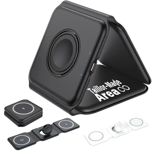 3 in 1 Versatile Magnetic Black Foldable Wireless Charger
